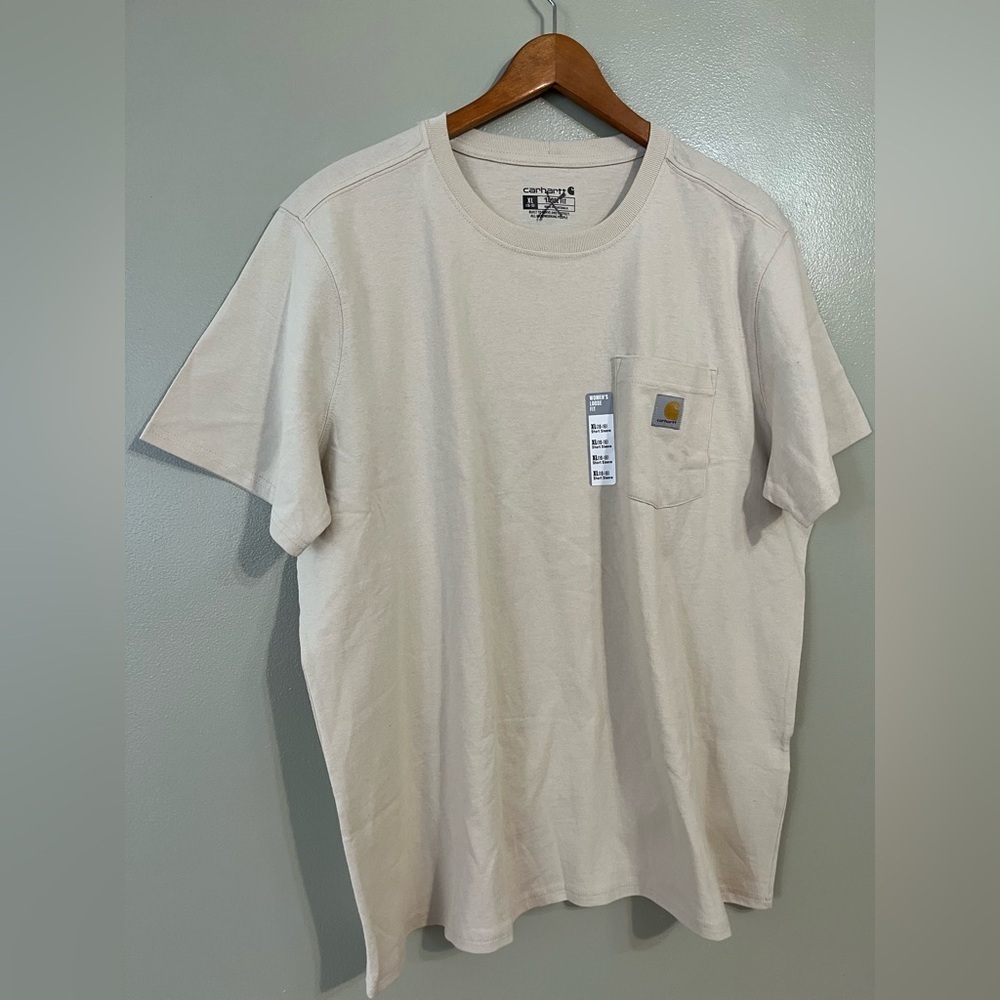 Carhartt Womens Cotton Lose Fit Short Sleeve Tee Cream Pocket T-Shirt Xl New - Picture 2 of 7
